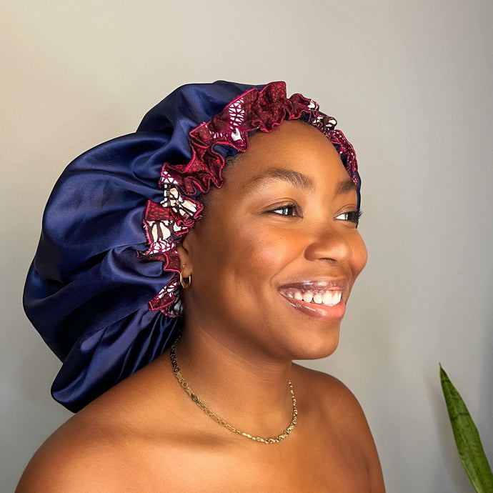 Dana Blue Satin Bonnet-  Sample Sale
